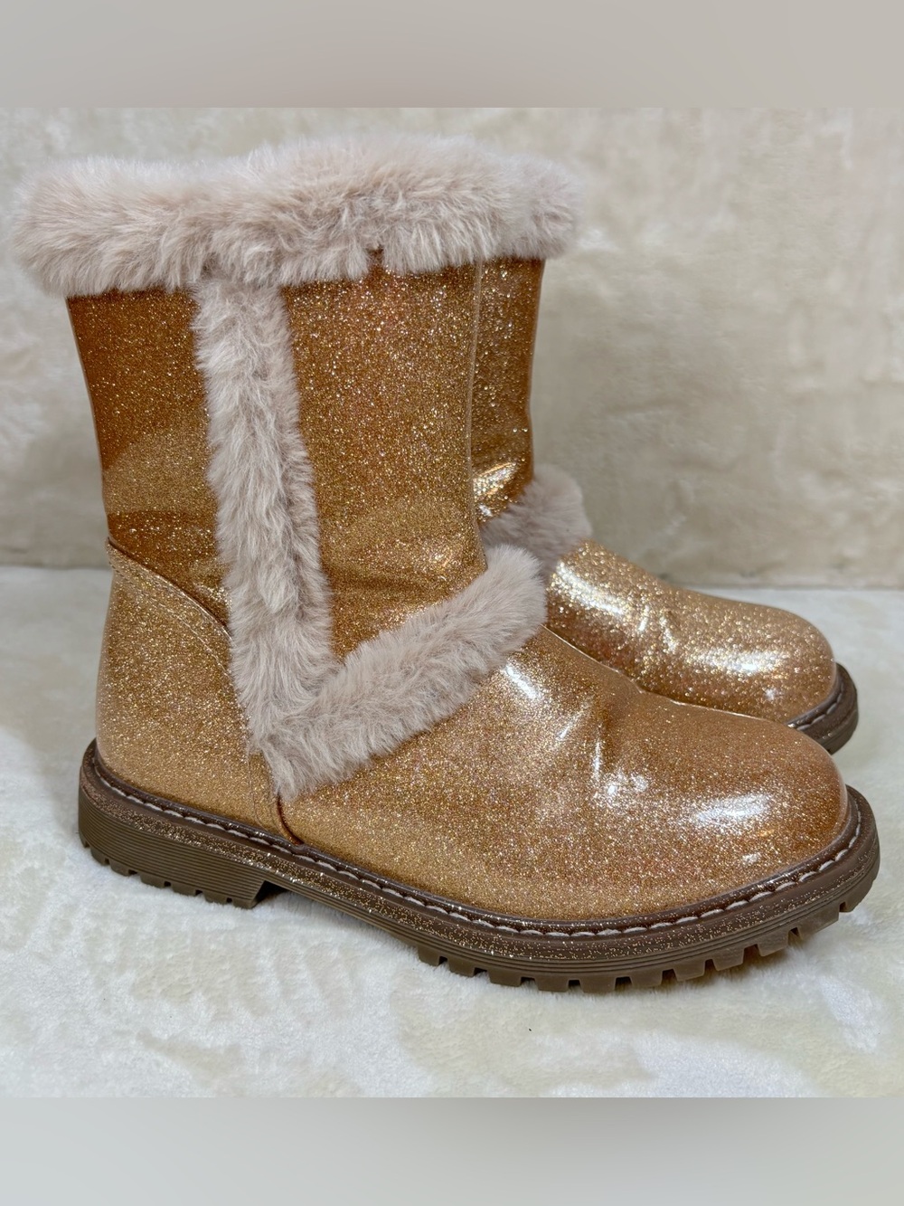 Dice Vita Big Kids Faux-Fur Lined Winter Glitter Sparkle Boots Rose Gold Size-4